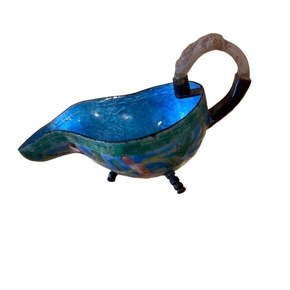 Antique Cloisonné Spoon Scoop Jade handle - Picture 5 of 6